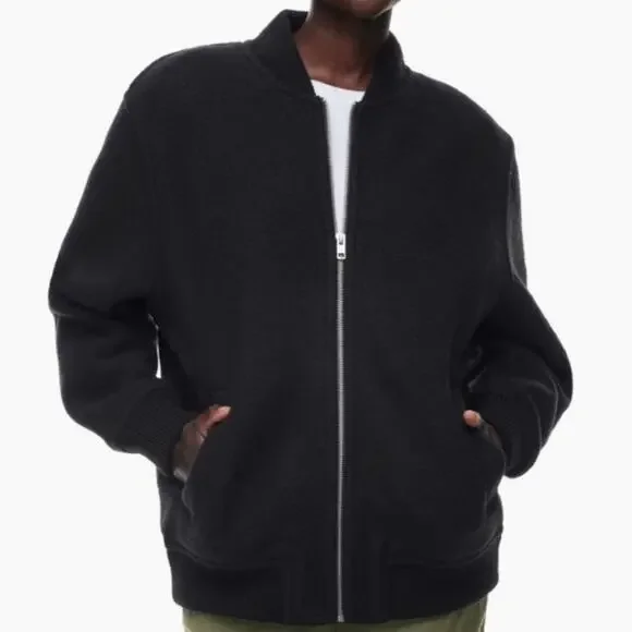 Aritzia Wilfred 100% Merino Wool Stable Bomber Jacket Full Zip Quilted Lined - Picture 1 of 14